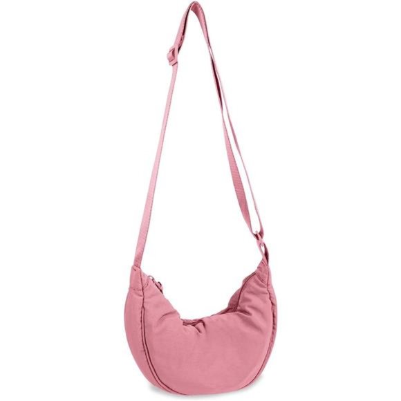 Handbags - Small Nylon Crescent Crossbody Bag for Women Trendy Pink